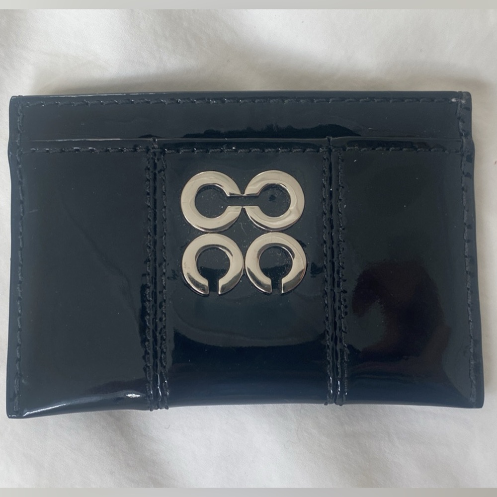 COACH Essential Card Case - Black Spazzolatto Leather